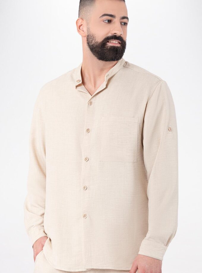 UNISEX μακρυμάνικο πουκάμισο, με γιακά τύπου MAO-CAYMAN